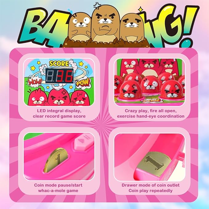 VATOS Hammer Game, Mini Electronic Arcade Game with 2 Hammers, Pounding Toys Toddler Toys for 3 4 5 6 7 8 Years Old Boys Girls, Developmental Toy Interactive Toy