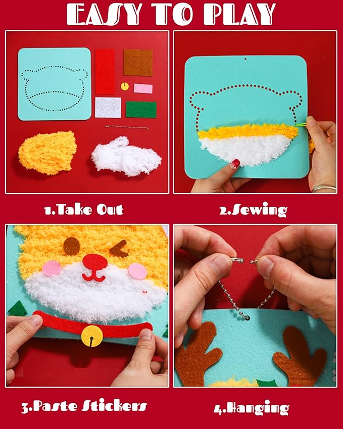 PupuMiao Sewing Kit for Kids DIY Embroidery Sewing Kit Cute Animal Sewing Projects Easy Crafts with English Instructions, Perfect for Beginners, Girls Boys Ages 4-12 (Christmas Theme)