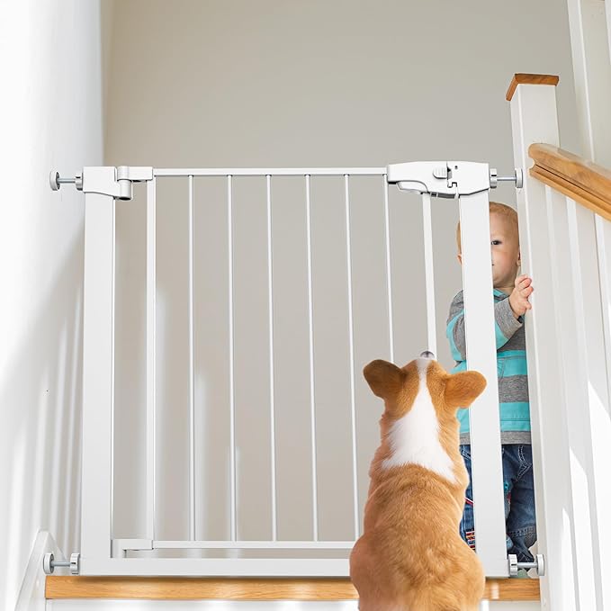 Easy Step Walk-Thru Baby Gate – Adjustable Safety Gate for Babies & Pets, Pressure Mount Kit, Includes Wall Cups – 29.7-59.8W x 30.5H, Auto-Close
