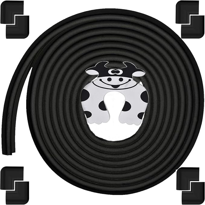 Edge Corner Protector Baby Proofing (Large 20ft Edge 8 Corners), Durable, High Density Rubber Foam, Fireplace Stair Furniture Safety Bumper Guard, 3M Double-Sided Tape, Black