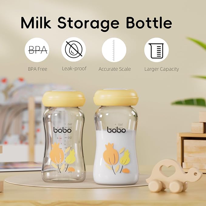 YOHKOH Glass Breast Milk Storage Bottles - 100% Leak-Proof, BPA-Free Breastmilk Storage Containers, Freezer & Dishwasher Safe, Ideal for Nursing Mothers (Multicolor1, 5.4oz (Pack of 6))