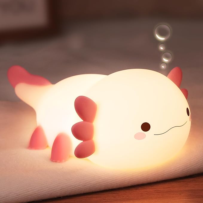 Lampeez Axolotl Gifts, Cute Axolotl Night Light, Soft Silicone Lamp Nursery Nightlight LED Touch Light, Bedroom Decor as Xmas Birthday Gift for Boys Girls