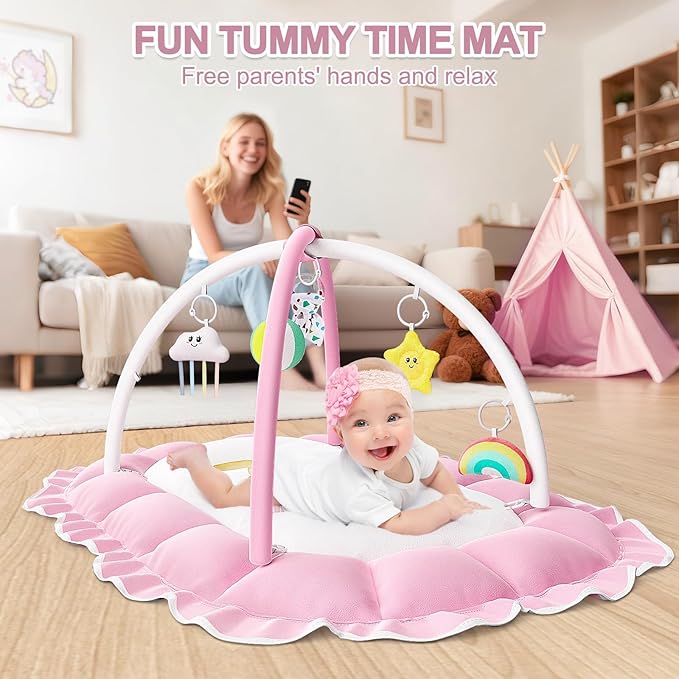 OCATO Baby Play Mat Gym: Baby Gril Gifts Tummy Time Mat Baby Play Gym Thick Large Baby Activity Center from Newborn to Toddler Skills Development Baby Essentials Baby Shower Gifts Ball Pit Cat Dog Bed