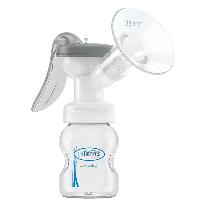 Dr. Brown's Manual Breast Pump with SoftShape 100% Silicone Shield (B,25mm flange) & Anti-Colic Options+ Wide-Neck Baby Bottle 5 oz/150 mL,with Level 1 Slow Flow Nipple