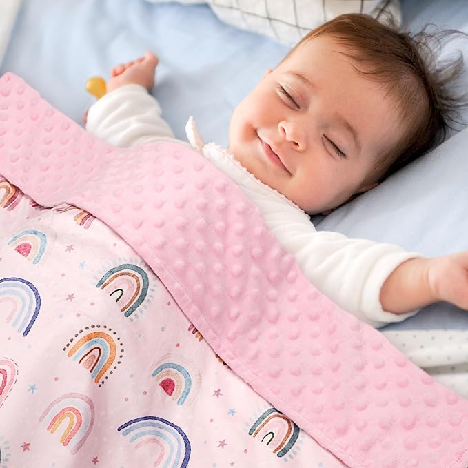 Super Soft Minky Toddler Blanket 30x40 Inches, Double Layer, Dotted Backing, Floral Baby Crib Blanket for Nursery, Car Seat, Pet, Rainbow