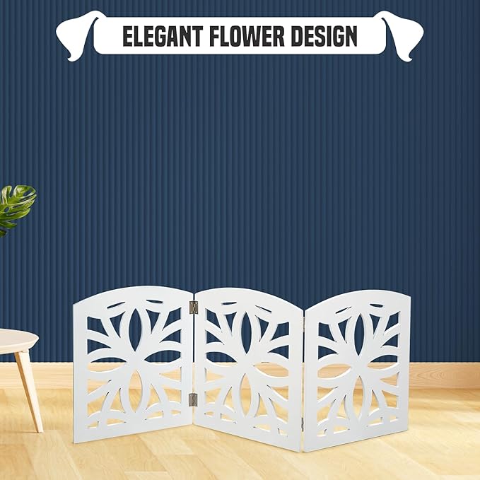 Bundaloo Freestanding Dog Gate Expandable Decorative Wooden Fence for Small to Medium Pet Dogs, Barrier for Stairs, Doorways, & Hallways