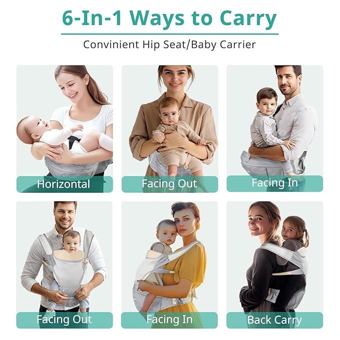 Baby Carrier, Newborn to Toddler(25-60 lbs), Adjustable Detachable 6-in-1 Ergonomic Toddler Carrier, Easy-to-Use, Front & Back Carry & Baby Hip Carrier for Hands-Free Parenting