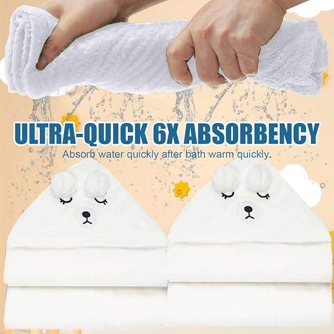 Baby Towels for Newborn Premium Coral Fleece Soft Toddler Bath Towel with Hood 2 Pack Absorbent Baby Hooded Towels Boys Girls (White)
