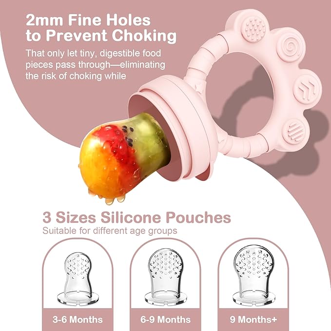 2 Pack Baby Fruit Food Feeder+Breastmilk Popsicle Molds,Baby Teethers,BPA Free,2mm Fine Holes to Prevent Choking,Perfect for Teething Relief & Infant Solid Food Introduction,3 M+（ Mauve Pink, Cream）