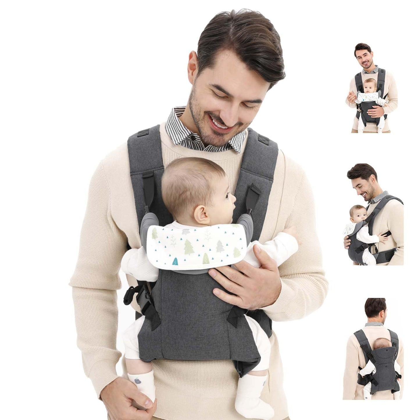 Baby Sling Carrier,4-in-1 Ergonomic Baby Backpack Front Carrier,Newborn to Toddler Wrap Lightweight Adjustable Baby Sling,Grey