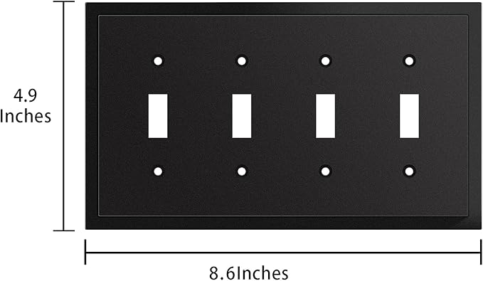 Modern Edge Decorative Wall Plate Switch Plate Outlet Cover, Durable Solid Zinc Alloy (Quad Toggle, Matte Black)
