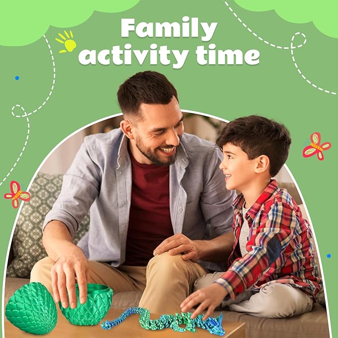 Dragon Eggs with Dragon Inside, 3D Printed Surprise Funny Gifts for Kids, Articulated Dragon Fidget Toys for Adults, Executive Desk Toys Office Room Décor (Christmas Green, M-Size)