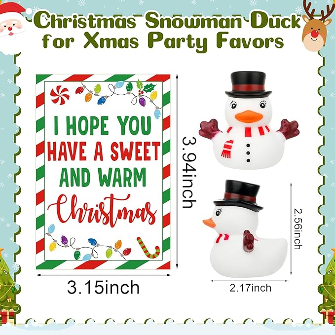 Yaomiao 12 Pcs Christmas Rubber Ducks Bulk Rubber Ducks Bath Toys Christmas Stocking Stuffers Snowman Decorations with Card Xmas Duck Gifts for Xmas Party Favors