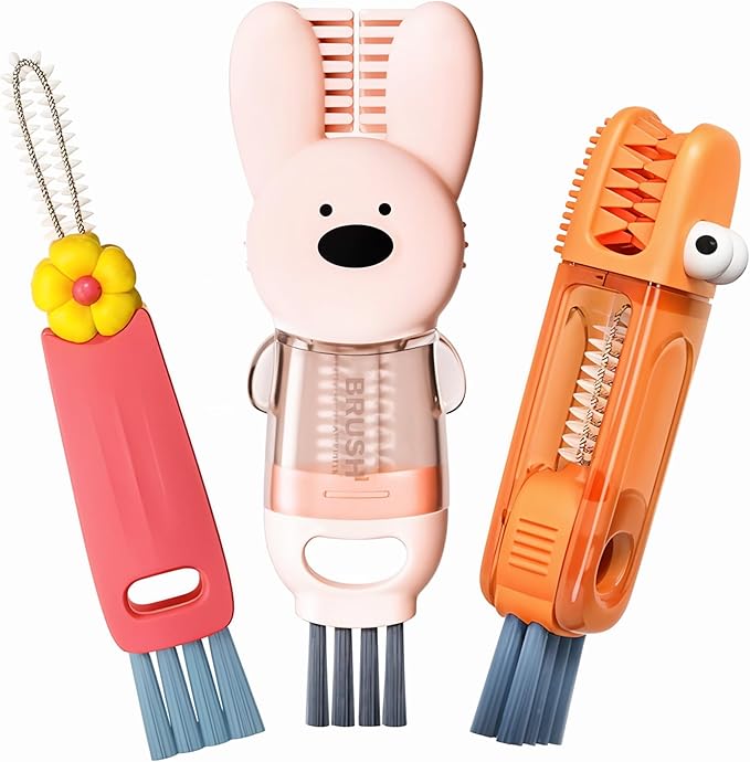 Cup Lid Cleaning Brush, 3 in 1 Cup Cleaner Brush New Multifunctional Lid Cleaner Lid Brush Cleaning Tool Multipurpose Bottle Gap Cleaner Brush Red