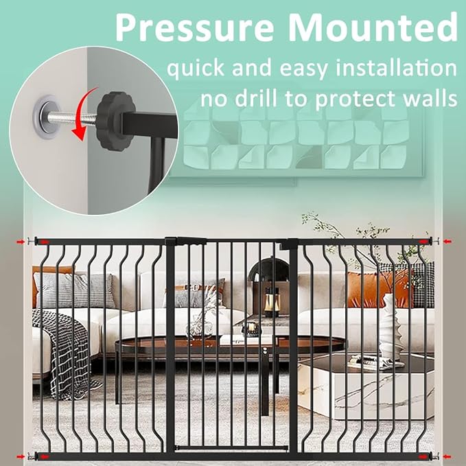 ALLAIBB Black 40.55" Extra Tall Wide 76.77-85.43" Baby Gate Pressure Mounted Walk Through Child Kids Safety Toddler Tension Pet Dog Gates with Extension for Doorways Kitchen