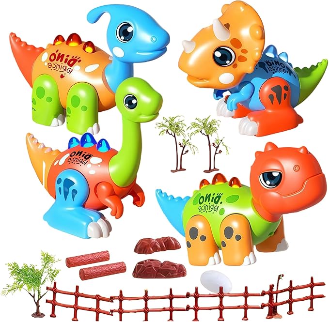 Dinosaur Toy Set for Kids Ages 3-5, Magnetic Mix or Match Dino Toys with Lights & Sounds, 24 Pcs Kits Include Flash Cards and Dinosaur Egg, Creative STEM Educational Gift for Boys and Girls