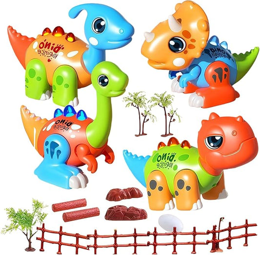 Dinosaur Toy Set for Kids Ages 3-5, Magnetic Mix or Match Dino Toys with Lights & Sounds, 24 Pcs Kits Include Flash Cards and Dinosaur Egg, Creative STEM Educational Gift for Boys and Girls