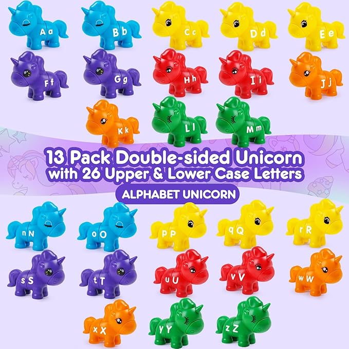 TSYAN Matching Letter Montessori Toys for Toddlers,ABC Unicorn Alphabet Preschool Learning Activities Classroom Must Haves Sensory Sorting Educational Toy Sets for Kids Toddler 3 4 5 6 Years Old…