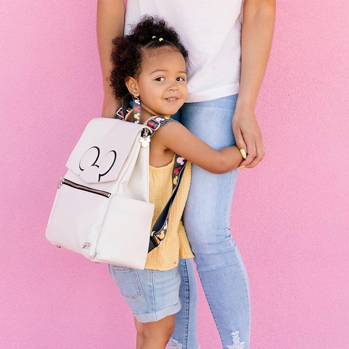 Freshly Picked Classic Mini II Diaper Bag Backpack, Wipeable Vegan Leather Disney, 8 Pockets (Mickey Mania)