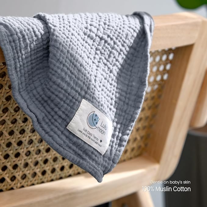 lulumoon Muslin Swaddle Blankets for Baby: Lightweight & Breathable Receiving Blankets for Hospital - Neutral Registry Gift for Newborn 3pack (Grey)