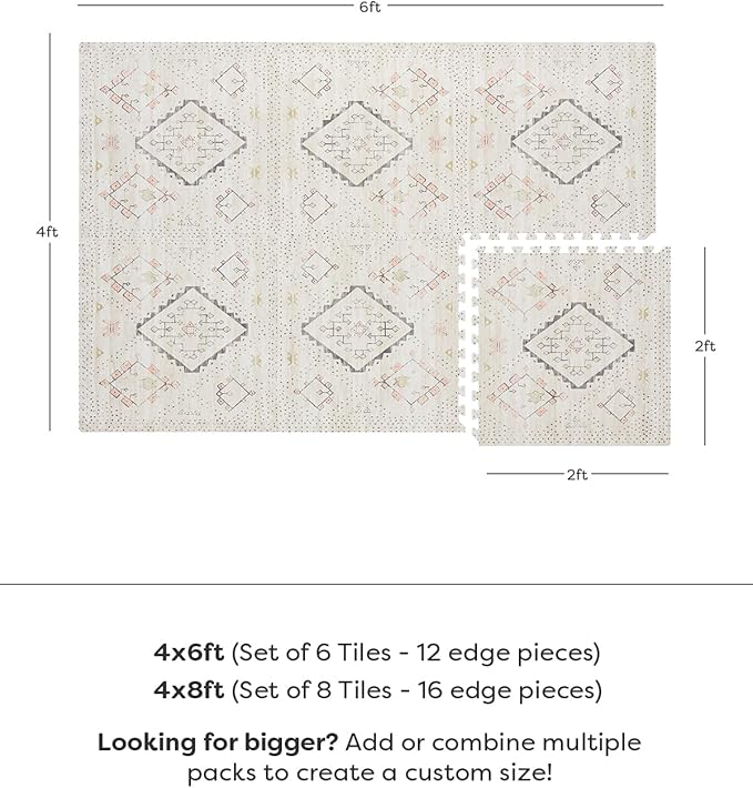 House of Noa Baby Play Mat – 4x6 Oat Ula – Set of 6 Tiles – Cushioned EVA Foam Play Mat for Floor, Soft Interlocking Baby Crawling Mats for Hard Floors