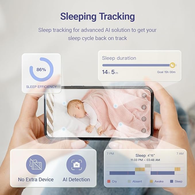 2K Baby Sleep Breathing Monitor Camera for Newborn & Crib Mount, 5G Wi-Fi, Nursery Night Light, Sensor-Free, Sound/Motion/Cry Tracking Notification, Night Vision, No Monthly Fee