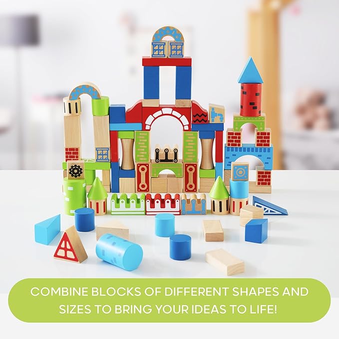 Discovery™ Wood Castle Blocks 80-Piece [Amazon Exclusive] Natural Wooden Building & Stacking Set, Imagination & Creativity Kids Activity Kit, Preschool Toddler Child Safe, Learning Playset Toy