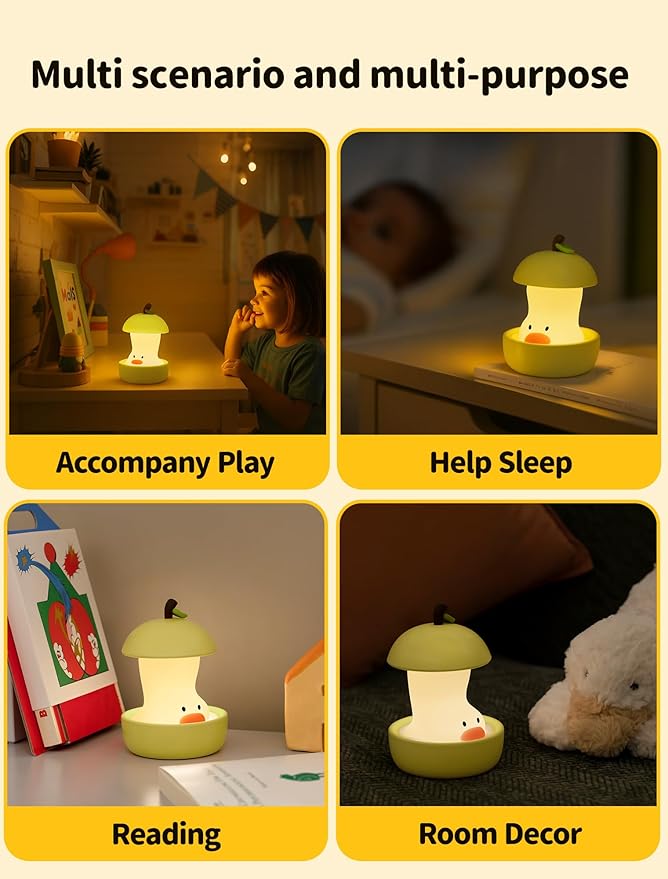 Pear Duck Night Light, Rechargeable Bedside Touch Lamp, Portable Dimmable Sleep Nightlight, Cute Table Night Lamps, Gifts for Kids, Teens, Adults, Bedroom Office Home Decor(Green)