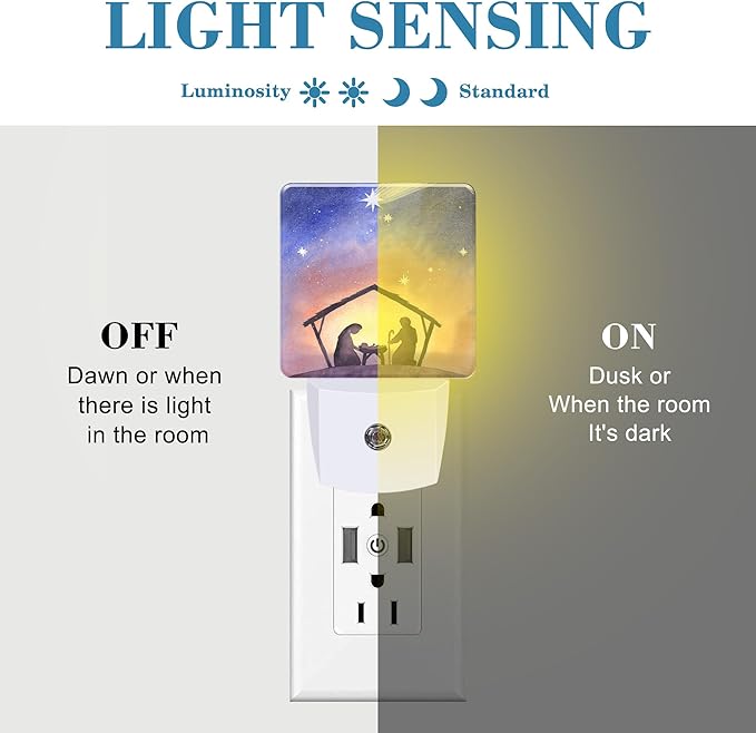 Birth of Jesus in Bethlehem Night Light Plug into Wall with Dusk to Dawn Sensor Cute Nightlight for Kid Girls Boys Women Men Room Decor, Hallway, Kitchen, Bathroom, Nursery, Stairs
