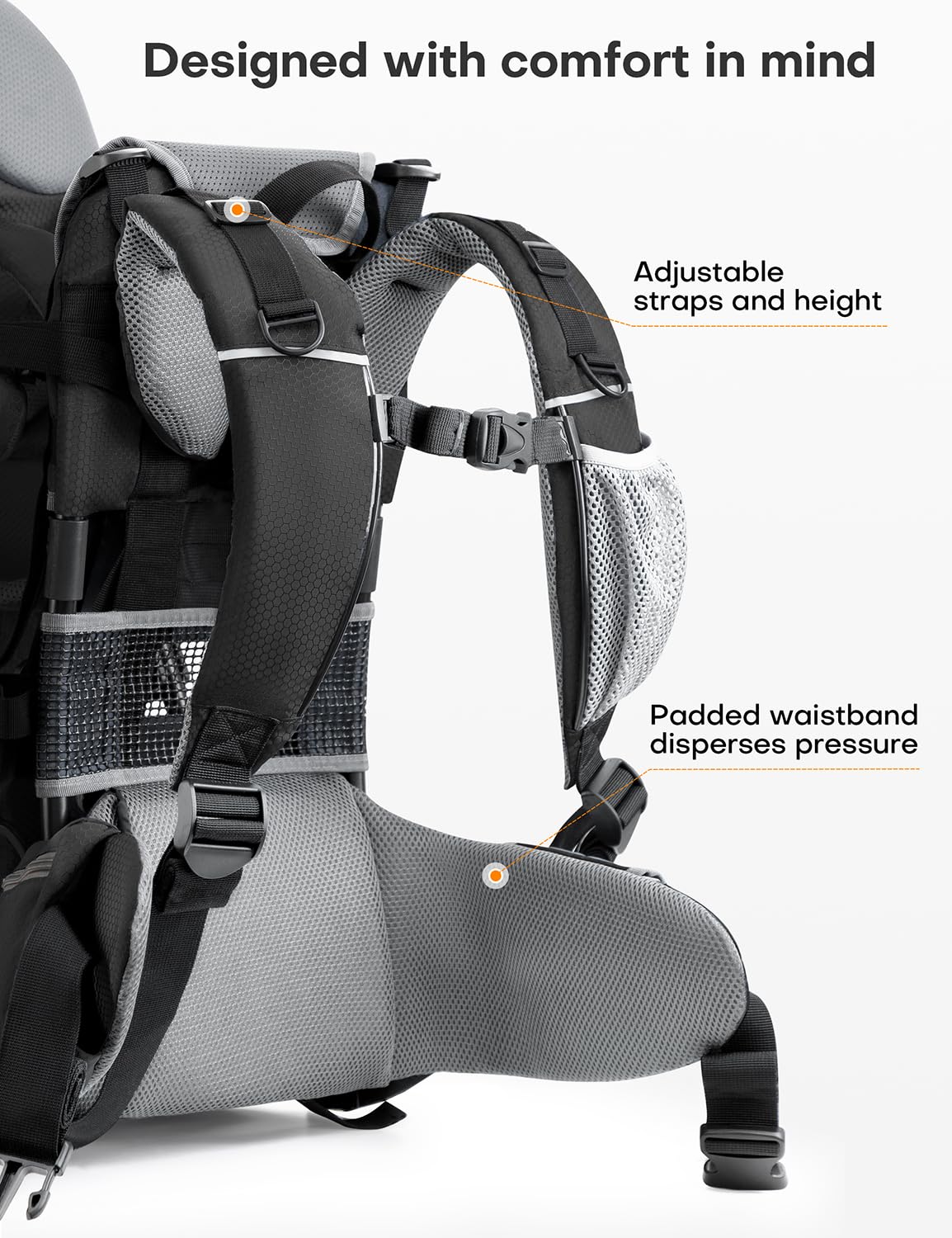 besrey Baby Backpack Carrier, Toddler Hiking Backpack with Safety 3-Height Seat, Adjustable Straps&Waist Belt, Foldable Frame Lightweight Large Capacity Child Carrier for Hiking (Black/Grey)