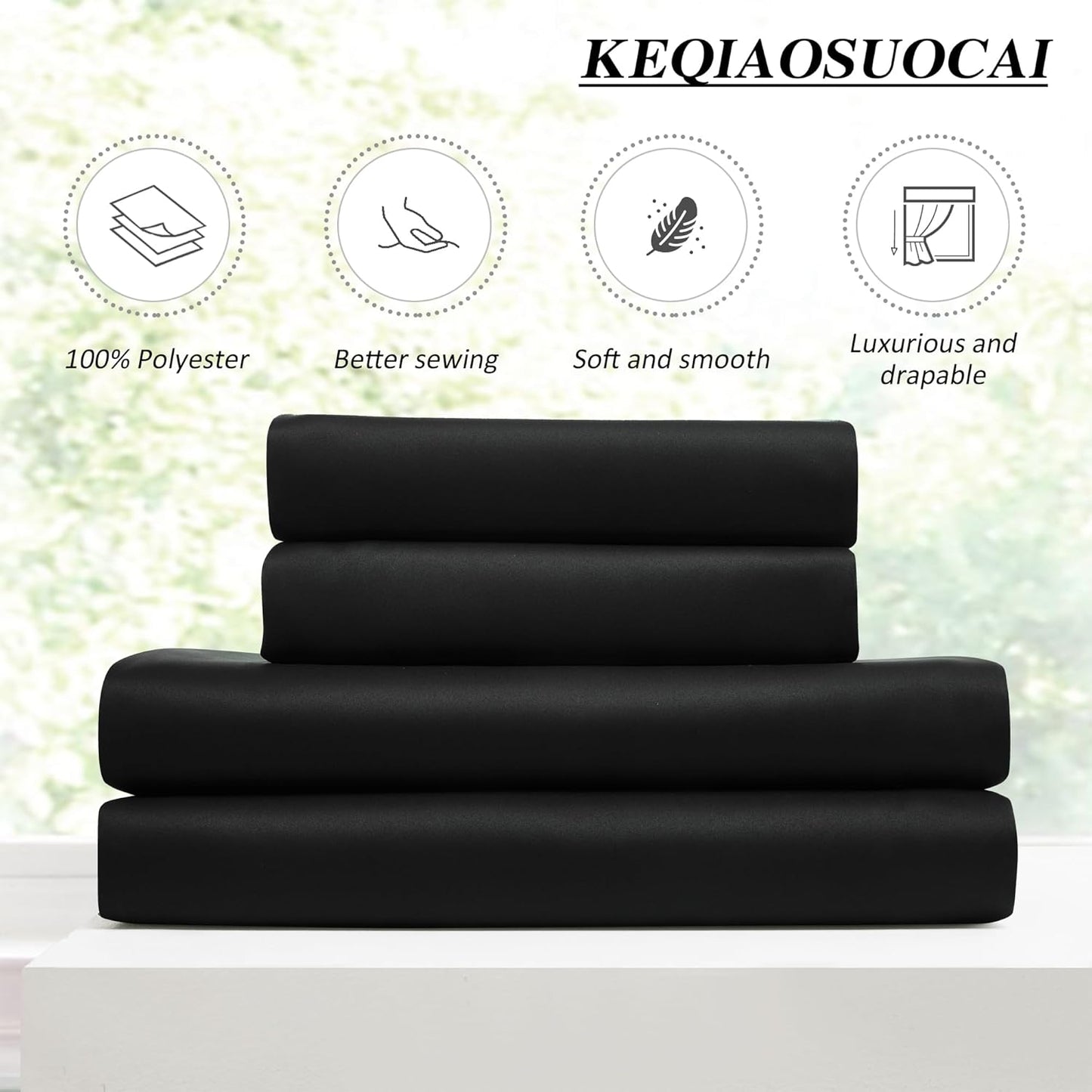 KEQIAOSUOCAI Black Curtains Blackout 126 Inches Long, Luxury Faux Silk Polyester Pinch Pleated Thermal Insulated Black Out Curtains with Hooks for Living Room Home Office 40x126