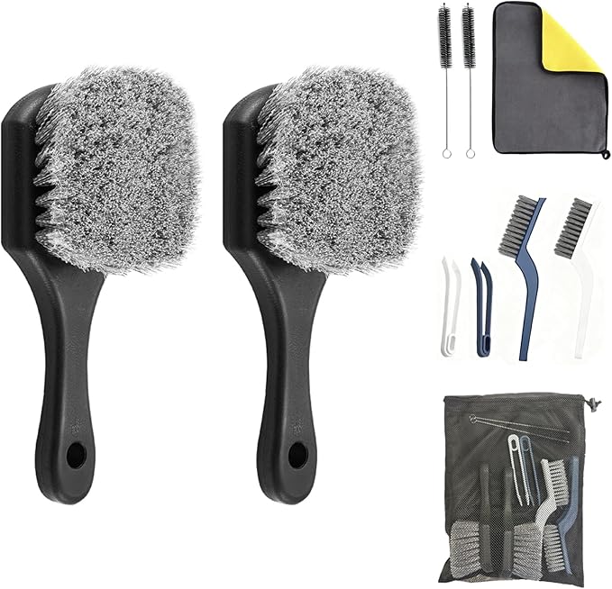 10-Piece Heavy-Duty Scrub Brushes Set with Bird Bath Scrubber and Crevice Tools for Outdoor, Kitchen, Bathroom, Tire & Wheel(Grey)