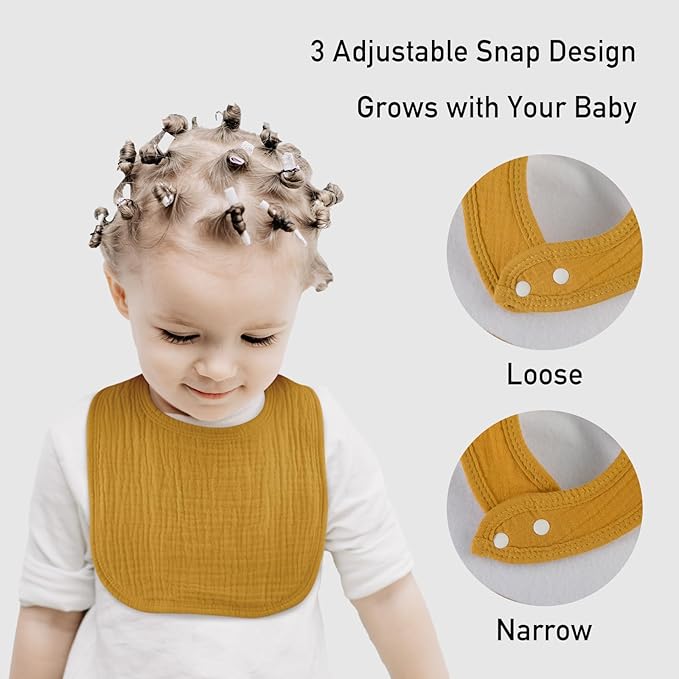 Muslin Baby Drool Bibs for Unisex Boys Girls, 6 Pack Soft Cotton Baby Bib for Teething Drooling, Essentials Shower Gift (6, Yellow)