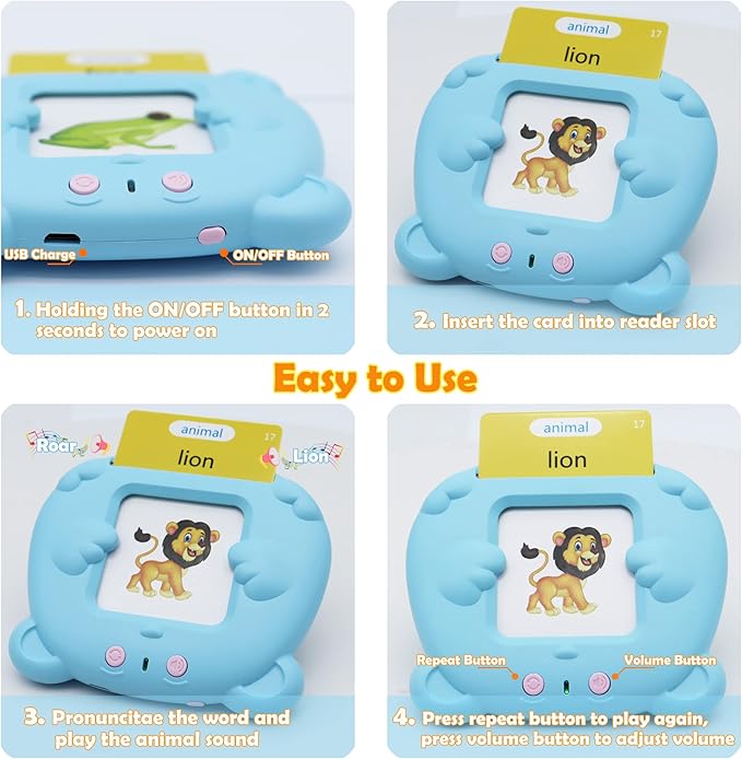 MAYAPHILOS 510 Words Alphabet Talking Flash Cards for 3-8 Years Toddlers, Educational Learning Interactive Toy for Boys Girls Kids Birthday Gifts, Preschool Montessori Speech Therapy Autism Toys Blue