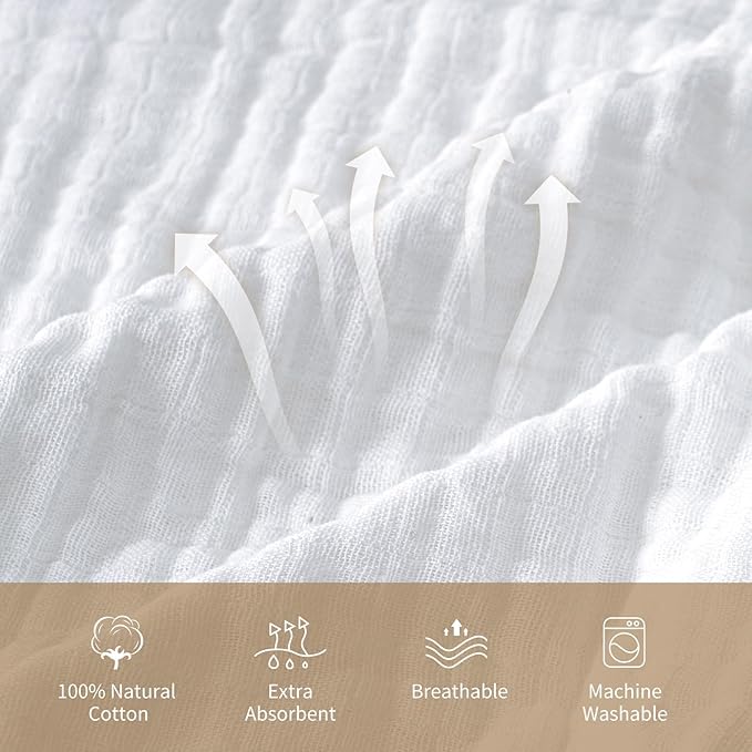 david's kids 2 Pack Hooded Baby Towels, 100% Muslin Cotton 6-Layer Ultra Soft Breathable Absorbent Baby Bath Towels for Infant and Toddler, Newborn Essentials, Large 32x32Inch, White