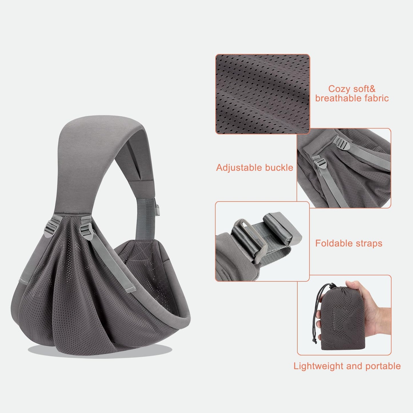 Baby Sling Carrier,Baby Carrier Newborn to Toddler,Toddler Carrier,Portable Lightweight & Spreadable Shoulder Straps (Dark Grey)