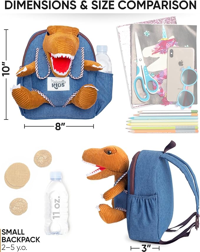 Dinosaur Backpack for Kids 3-5, Toddler Backpack for Boys with Detachable Dinosaur Toy with Pockets and Reflective Logo Patch