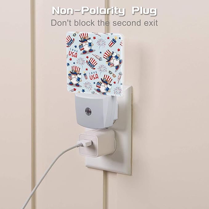 Cute American Patriotic Gnomes Night Light Plug into Wall, USA Flag Love USA Dusk to Dawn Night Light Plug in,0.5w Energy Saving Sleep Friendly NightLight for Kids Boys Girls Home Decor