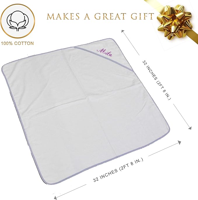 My Personal Memories Personalized Baby Hooded Bath Towel - Monogrammed for Girl and Boy - Embroidered (White with Blue)