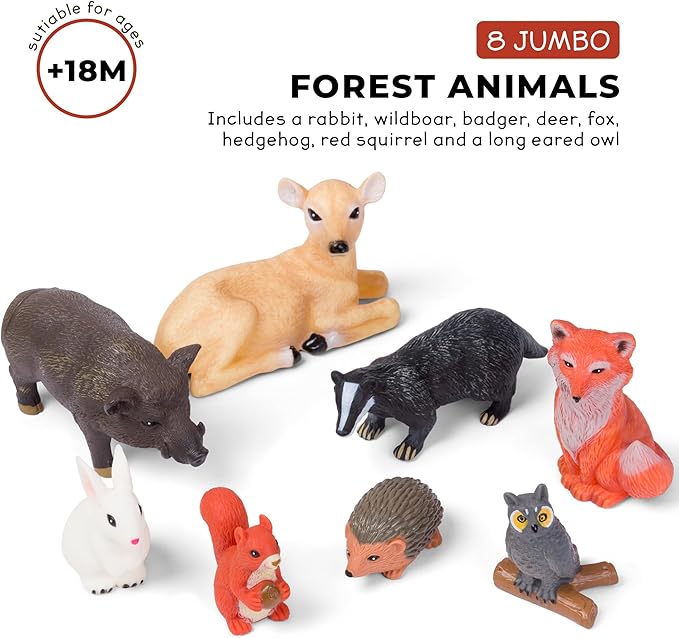 Learning Minds Set of 8 Jumbo Forest Animal Figures - Woodland Animals for Toddlers Age 1-3 - Toy for Kids Age 18 Months Plus - Wild Animal Toys for Kids 1,2,3 Years Old