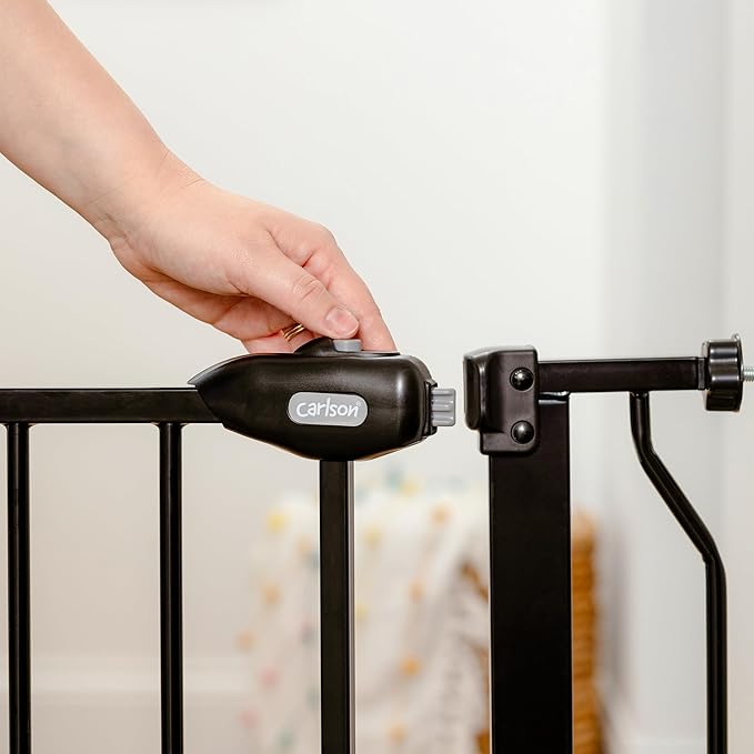 Carlson Extra Wide Walk Through Pet Gate with Small Pet Door, Includes 4-Inch Extension Kit, Pressure Mount Kit and Wall Mount Kit, Black