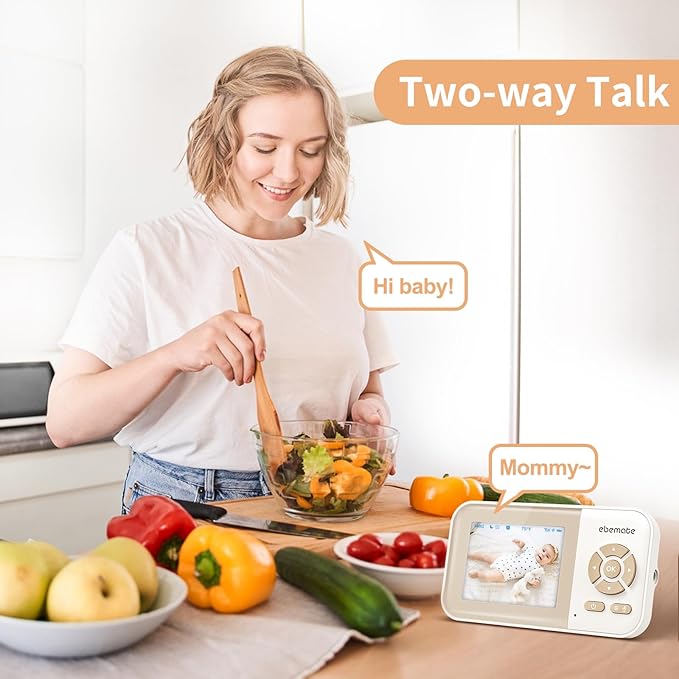 ebemate Video Baby Monitor Camera,2-Way Talk Audio Cam Monitor with Lullabies Baby Monitoring with 2.8" LCD Screen-EB29
