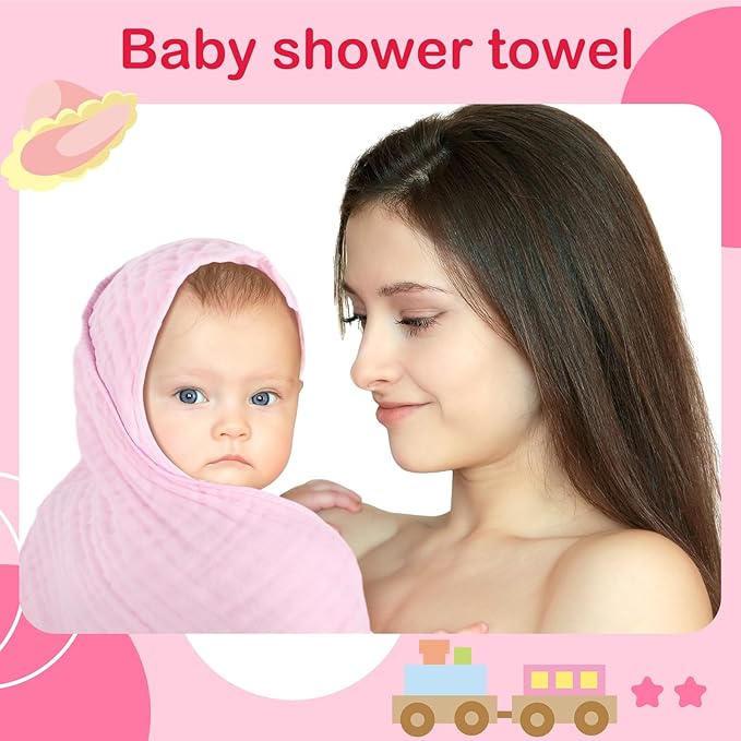 Peryiter 6 Pcs Muslin Hooded Baby Towels, 32"x 32" Cotton Newborn Bath Towel Muslin Infant Baby Blankets Absorbent Unisex Newborn Registry Gift Essentials for Girls Boys (Pink)