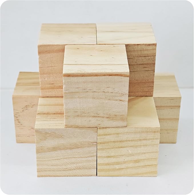 8Pcs 5cm Unfinished Wood Cubes, 2” Natural Square Wooden Blocks for Math Counting, Crafts, and DIY Projects