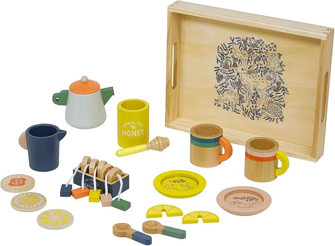 Manhattan Toy Flora & Fauna Toddler & Kids Pretend Play 23-Piece Wooden Tea Set
