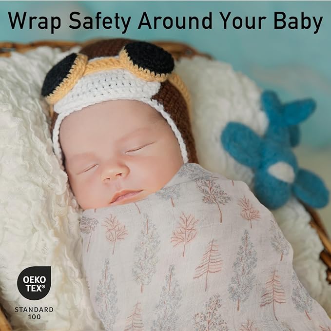 GLLQUEN BABY Receiving Blanket Boy Cotton Muslin Swaddle Blankets Girl Newborn Squares Breathable & Soft Thin Baby Blankets Cloths Double Absorbent Infant Swaddling Wrap - 6 Pack (Pine Tree & Train)