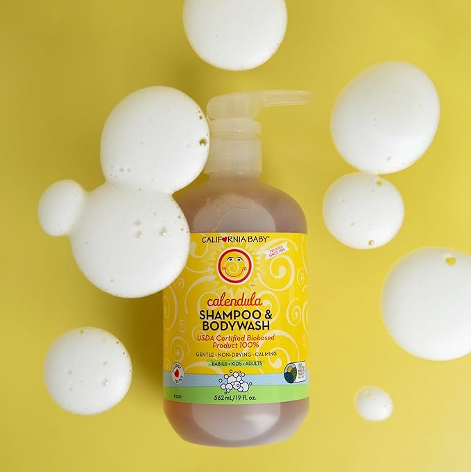 California Baby Calendula Baby Shampoo + Baby Wash | 100% Plant-Based | Soothing Lavender Body Wash | Sensitive Skin | Hypoallergenic | 19 oz (2-Pack)