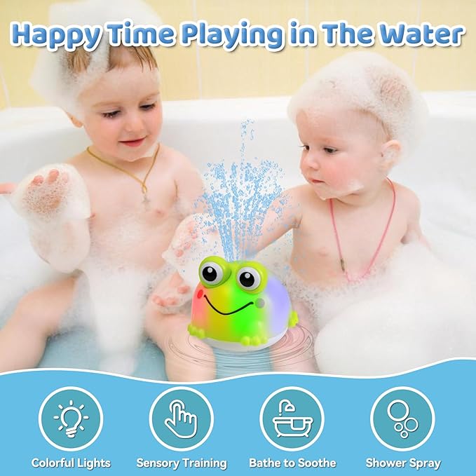 Light Up Bath Toys for Kids Ages 1-3,Rechargeable Frog Bath Toy Sprinkler for Babies 6-12 Months,Water Pool Bathtub Fountain Toys,Infant Toddlers Boys Girls Birthday Gifts