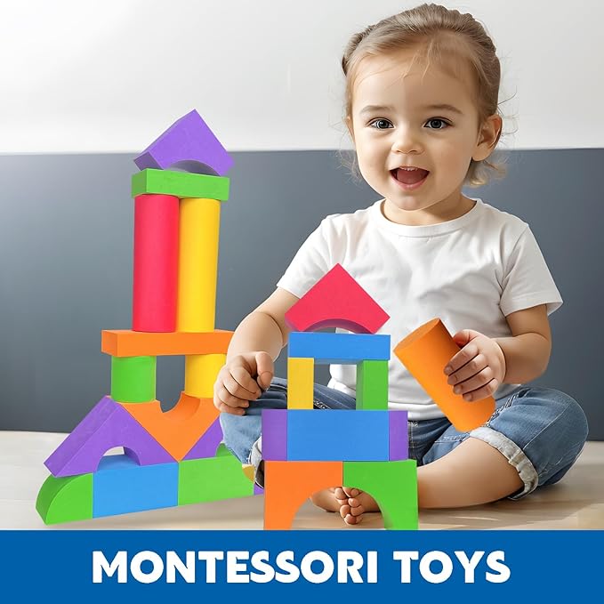 Large Foam Blocks for Toddlers 3-5 Years, Big Building Blocks Set, Soft Stacking Blocks, Education & Learning Montessori Toys for 3+ Years Old Boys&Girls (61PCS)