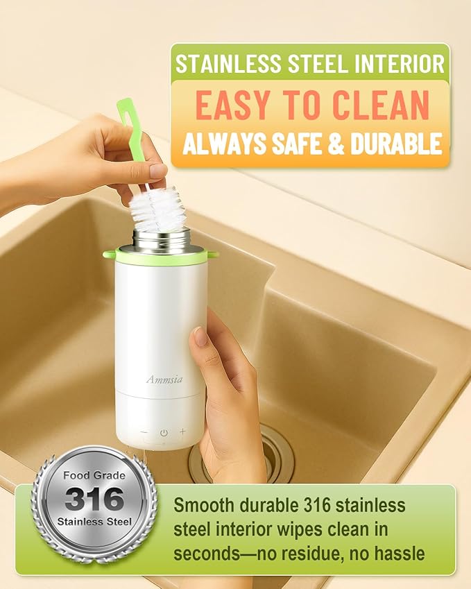 Portable Bottle Warmer for Travel – Fastest Heating & Charging & Long Battery Life, Fits Global 100-240V, Sterilization & Water Quality Test Mode, 17Oz Baby Milk Warmer for Breastmilk, Formula, Water